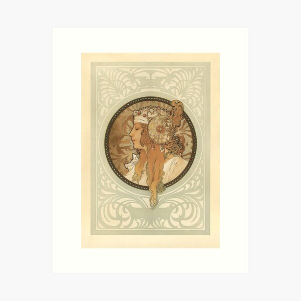 Aperçu de l'œuvre Têtes byzantines : Blonde, par Alphonse Mucha. HAUTE DÉFINITION créée et vendue par MINDTHECHERRY.
