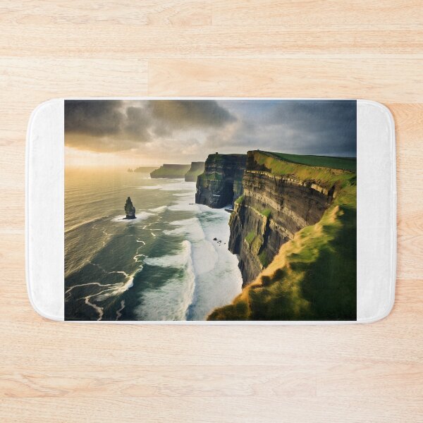 Item preview, A large cliff with a body of water and a large rock formation with cliffs of moher in the background designed and sold by johndesign88.