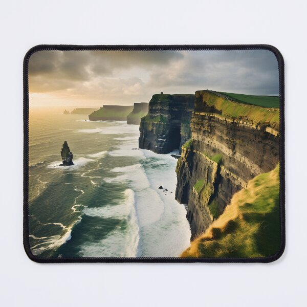 Item preview, A large cliff with a body of water and a large rock formation with cliffs of moher in the background designed and sold by johndesign88.