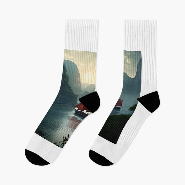 Item preview, A group of boats in a body of water with mountains in the background designed and sold by johndesign88.