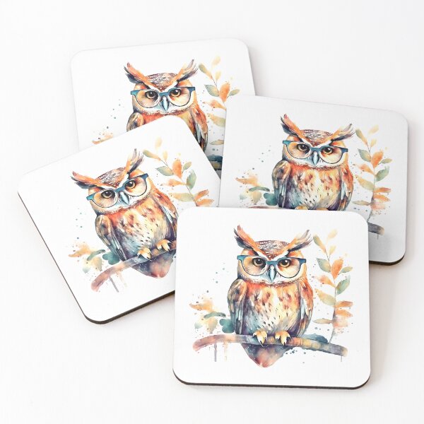 Item preview, Owl with glasses watercolor designed and sold by Motivburg.