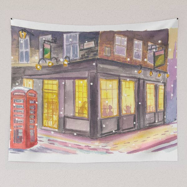Item preview, Cozy Pub Window in Scotland during a Winter Night designed and sold by artshop77.