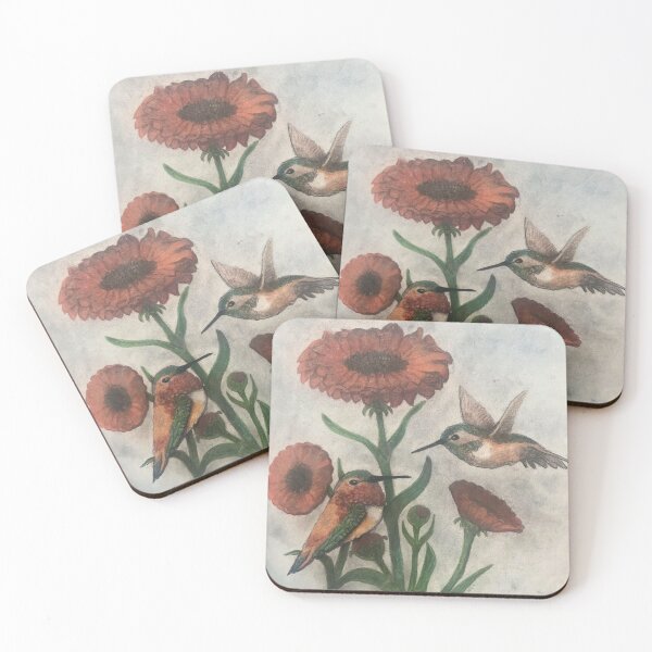 Item preview, Hummingbird Pair Among Orange Calendula Flower (October Birth Flower) designed and sold by OdomArt.