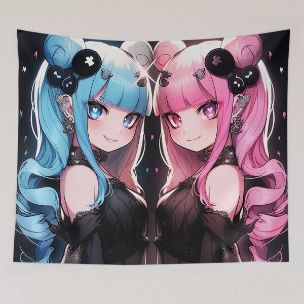 Item preview, Twin Blue and Pink Gothic Lolita Anime Girls designed and sold by bubblegoth.