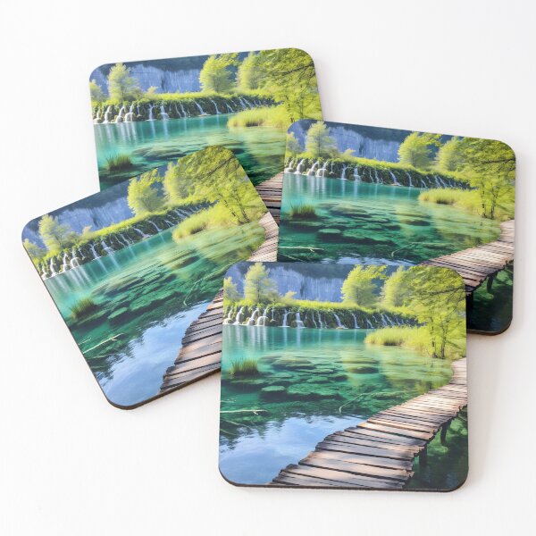 Item preview, A wooden bridge over a body of water with a waterfall designed and sold by johndesign88.