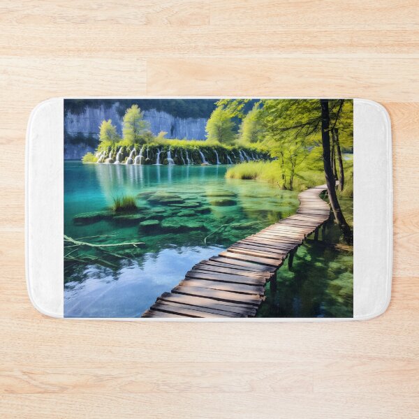 Item preview, A wooden bridge over a body of water with a waterfall designed and sold by johndesign88.