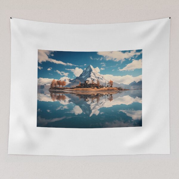 Item preview, A house on an island with trees and a mountain in the background designed and sold by johndesign88.