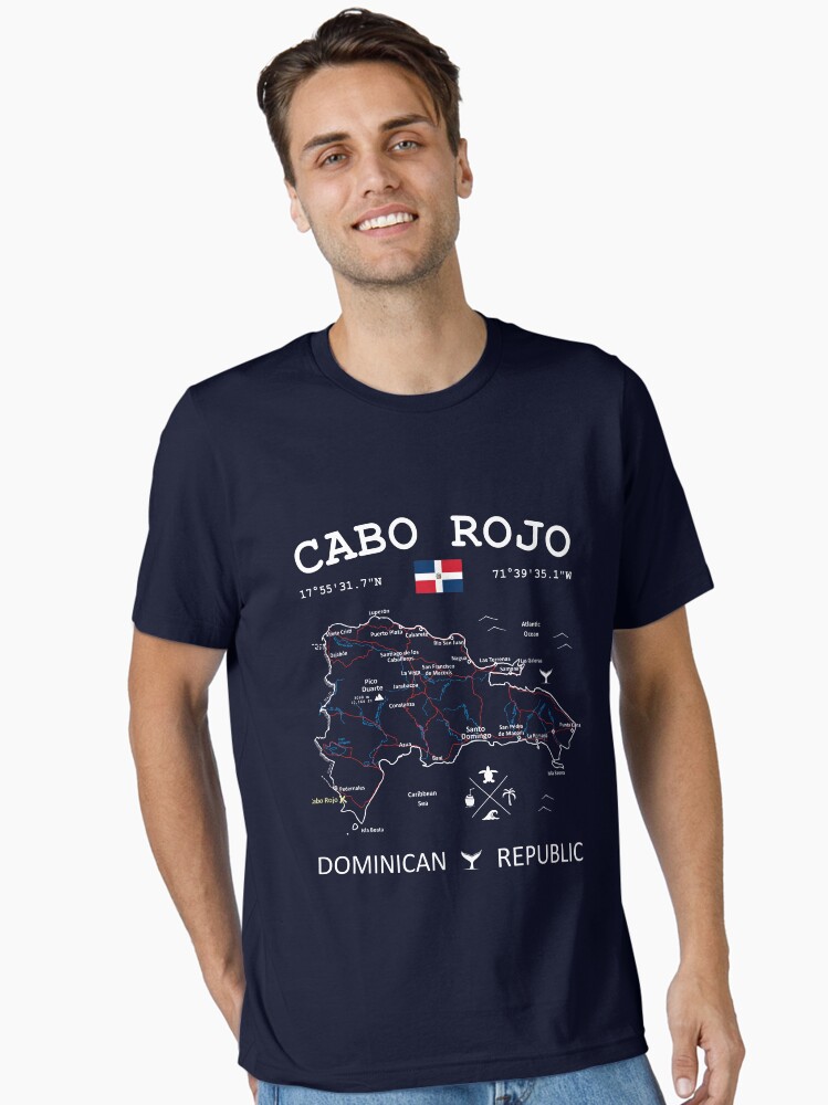 Cabo Rojo Dominican Republic Flag Travel Map Coordinates Roads Rivers and  Oceans White Essential T-Shirt
