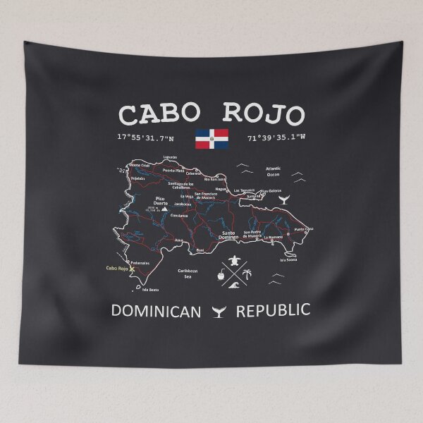 Item preview, Cabo Rojo Dominican Republic Flag Travel Map Coordinates Roads Rivers and Oceans White designed and sold by frenchsalsa.