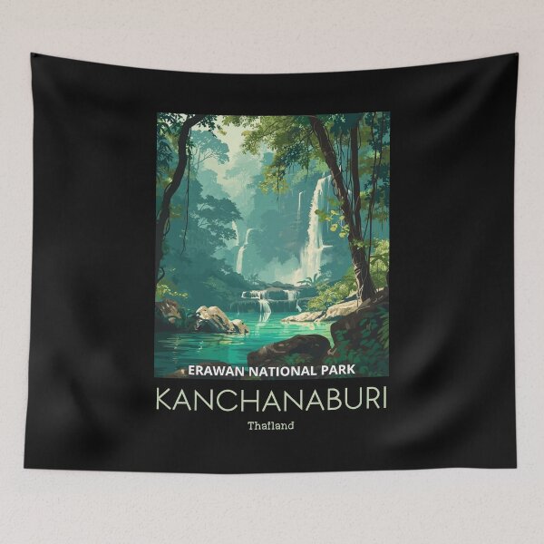 Item preview, A Vintage Travel Illustration of Erawan National Park - Thailand  designed and sold by GoodOldVintage.