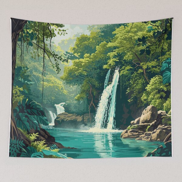 Item preview, A Vintage Travel Illustration of Erawan National Park - Thailand  designed and sold by GoodOldVintage.