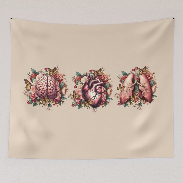 Item preview, Human organs, art with vintage anatomy floral and butterflies, botany, heart, lungs and brain with floral designed and sold by Collagedream.