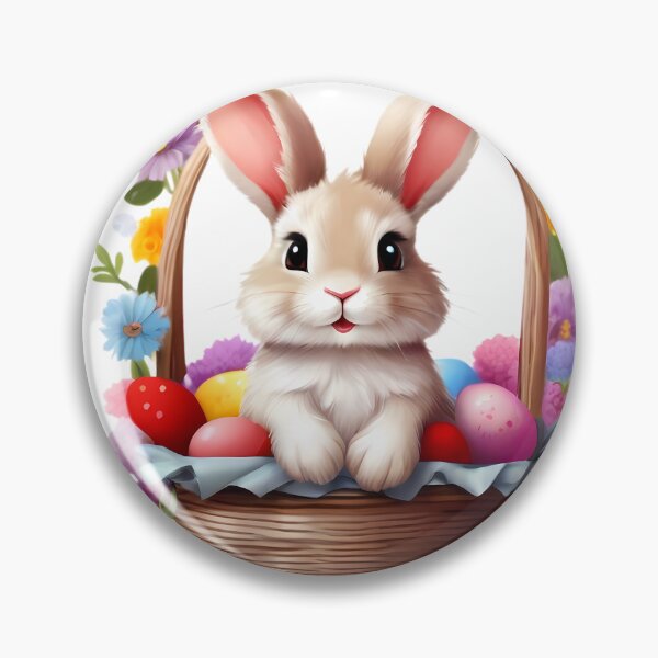 Item preview, Cute Happy Easter Bunny in Floral Basket designed and sold by FerociousHorse.