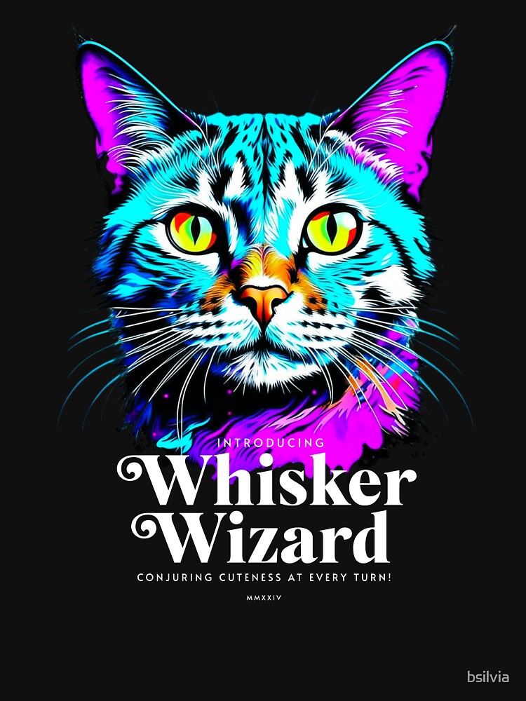 Thumbnail 7 of 7, Essential T-Shirt, Whisker Wizard - Enchanting Neon Cat Art designed and sold by bsilvia.