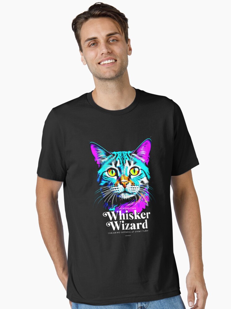 Thumbnail 1 of 7, Essential T-Shirt, Whisker Wizard - Enchanting Neon Cat Art designed and sold by bsilvia.