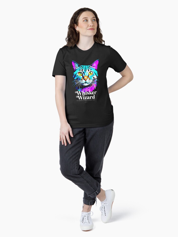 Thumbnail 4 of 7, Essential T-Shirt, Whisker Wizard - Enchanting Neon Cat Art designed and sold by bsilvia.