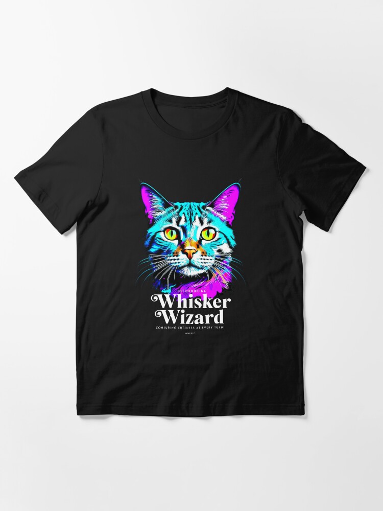 Thumbnail 3 of 7, Essential T-Shirt, Whisker Wizard - Enchanting Neon Cat Art designed and sold by bsilvia.