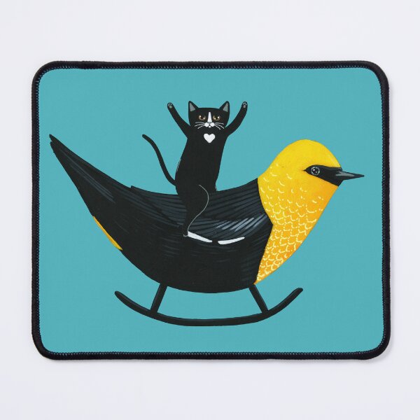 Item preview, Tuxedo Cat on a Yellow Headed Blackbird designed and sold by KilkennyCat Art.