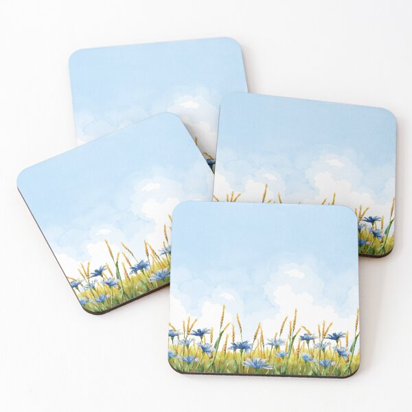 Item preview, Flowery Cornfield, Watercolor Blue Sky, Blue Cornflowers designed and sold by EMMonovi.