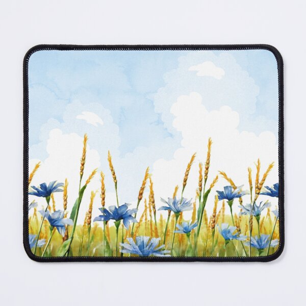 Item preview, Flowery Cornfield, Watercolor Blue Sky, Blue Cornflowers designed and sold by EMMonovi.