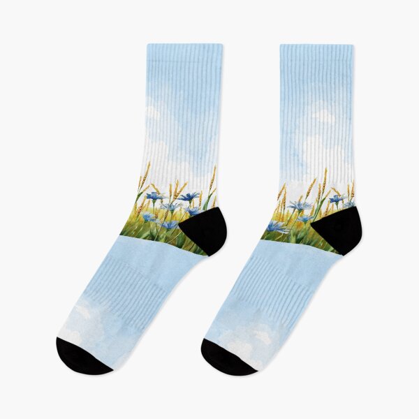 Item preview, Flowery Cornfield, Watercolor Blue Sky, Blue Cornflowers designed and sold by EMMonovi.