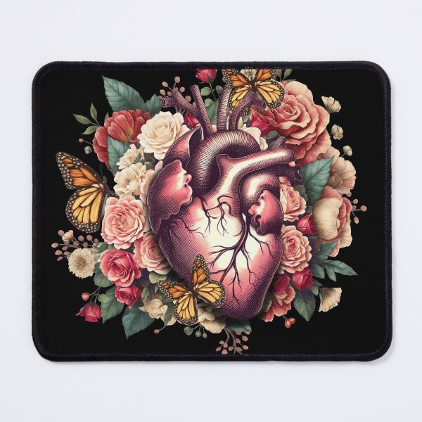 Item preview, Anantomy Heart watercolor, floral human heart illustration art, flowers, roses, butterflies and floral anatomy art designed and sold by Collagedream.