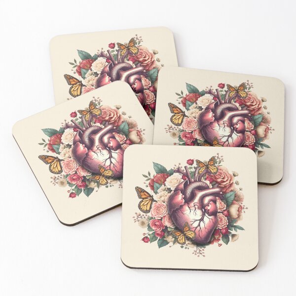 Item preview, Anantomy Heart watercolor, floral human heart illustration art, flowers, roses, butterflies and floral anatomy art designed and sold by Collagedream.