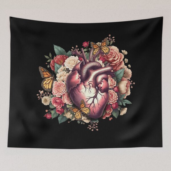 Item preview, Anantomy Heart watercolor, floral human heart illustration art, flowers, roses, butterflies and floral anatomy art designed and sold by Collagedream.