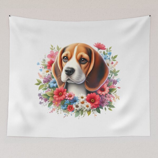 Item preview, A beagle with beautiful colorful flowers designed and sold by CreativeSparkzz.