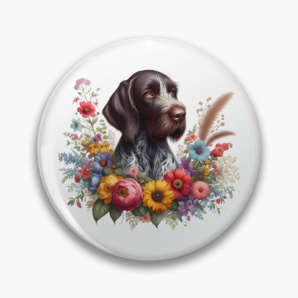 Item preview, A German Wirehaired Pointer with beautiful colorful flowers designed and sold by CreativeSparkzz.