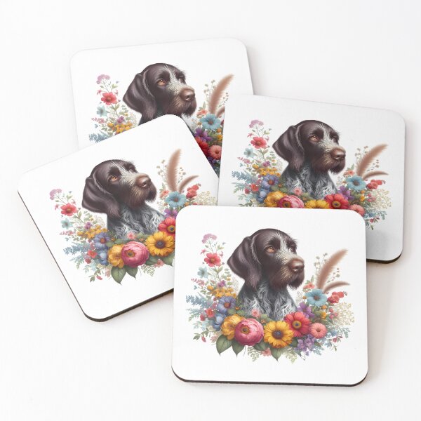 Item preview, A German Wirehaired Pointer with beautiful colorful flowers designed and sold by CreativeSparkzz.
