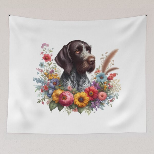 Item preview, A German Wirehaired Pointer with beautiful colorful flowers designed and sold by CreativeSparkzz.