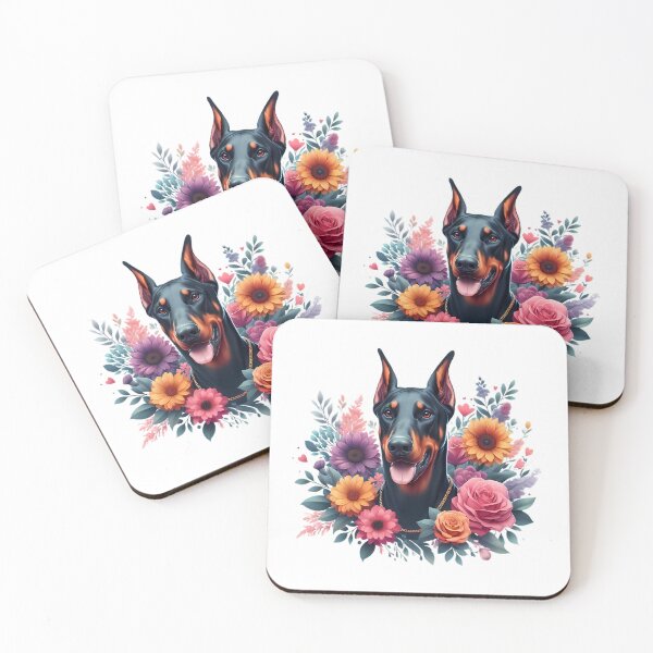 Item preview, A Doberman with beautiful colorful flowers designed and sold by CreativeSparkzz.