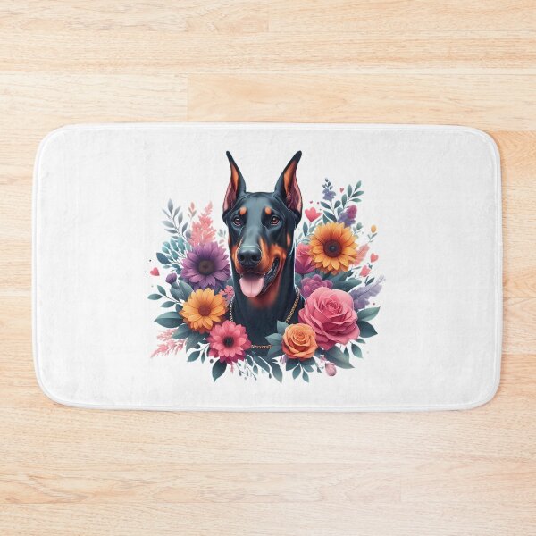 Item preview, A Doberman with beautiful colorful flowers designed and sold by CreativeSparkzz.