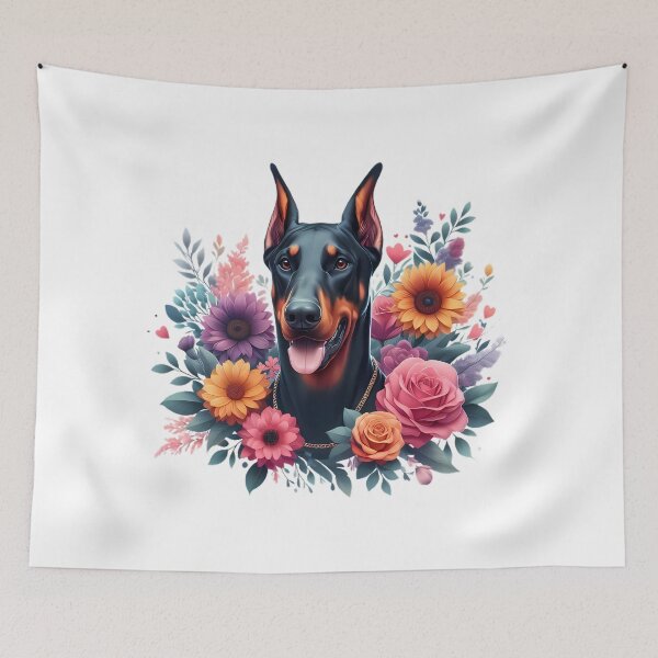 Item preview, A Doberman with beautiful colorful flowers designed and sold by CreativeSparkzz.