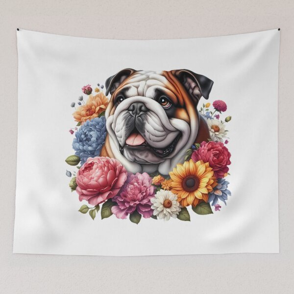 Item preview, An English Bulldog with beautiful colorful flowers designed and sold by CreativeSparkzz.