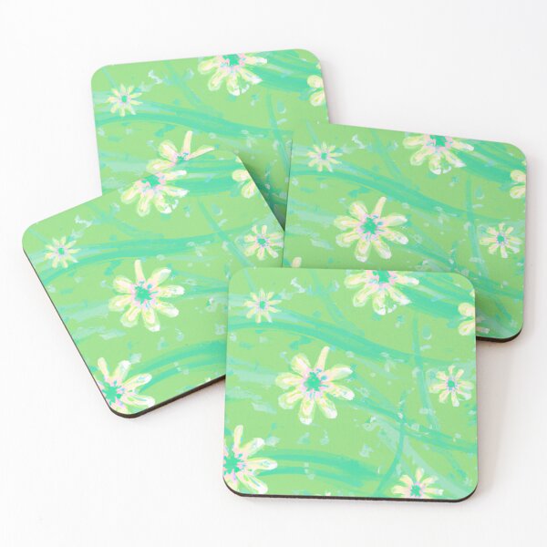 Item preview, Daisies on Green background with paint splashes in a fun pattern designed and sold by Content by Steph.