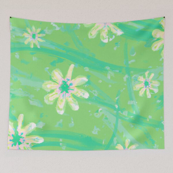 Item preview, Daisies on Green background with paint splashes in a fun pattern designed and sold by Content by Steph.