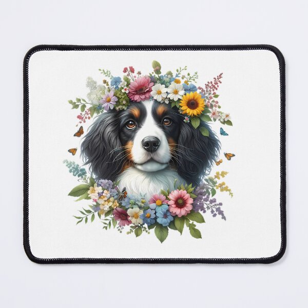 Item preview, A Kleiner Münsterländer with beautiful colorful flowers designed and sold by CreativeSparkzz.