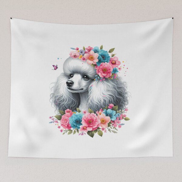 Item preview, A poodle with beautiful colorful flowers designed and sold by CreativeSparkzz.