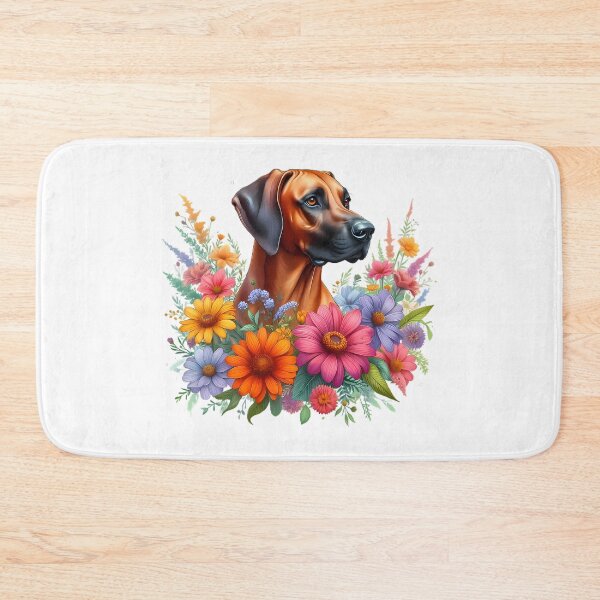 Item preview, A Rhodesian Ridgeback with beautiful colorful flowers designed and sold by CreativeSparkzz.