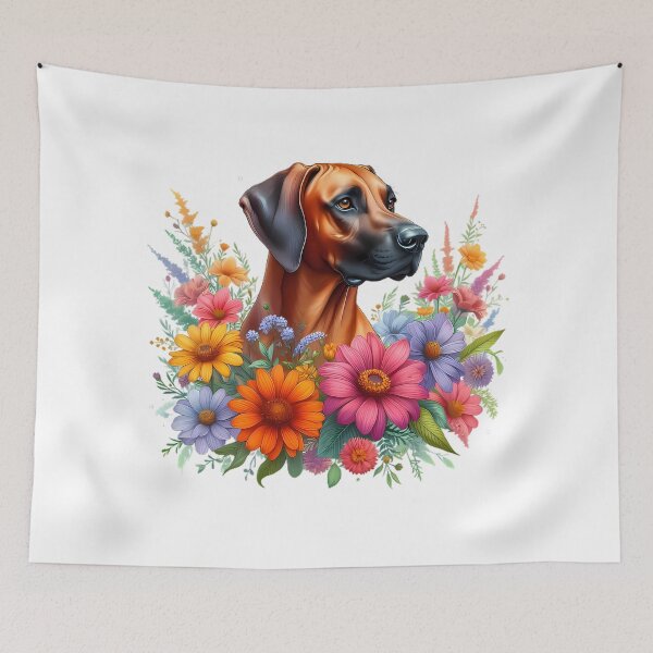 Item preview, A Rhodesian Ridgeback with beautiful colorful flowers designed and sold by CreativeSparkzz.