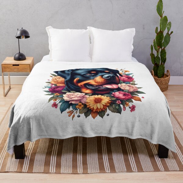 Artikelvorschau, Ein Rottweiler mit schönen bunten Blumen entworfen und verkauft von CreativeSparkzz.