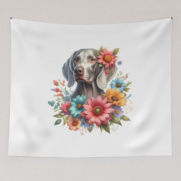 Item preview, A Weimaraner with beautiful colorful flowers designed and sold by CreativeSparkzz.