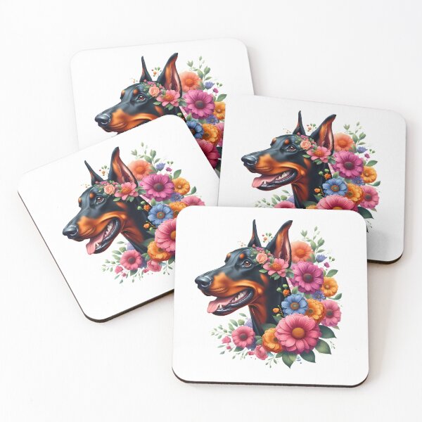 Item preview, A Doberman with beautiful colorful flowers designed and sold by CreativeSparkzz.