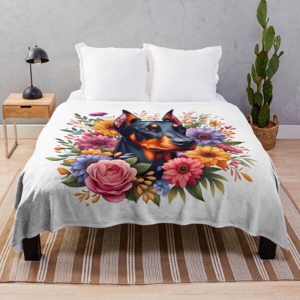Item preview, A Doberman with beautiful colorful flowers designed and sold by CreativeSparkzz.
