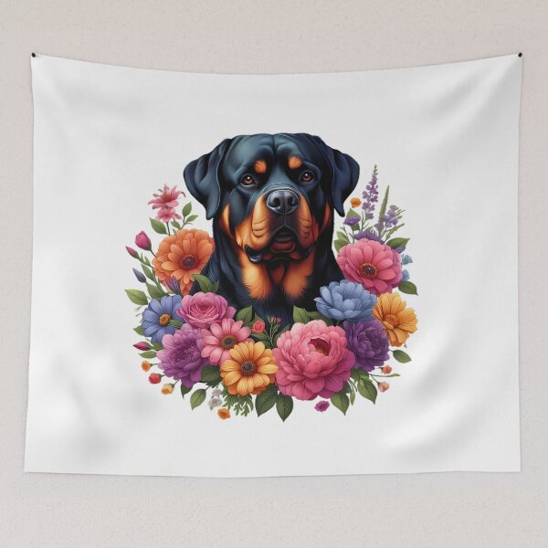 Item preview, A Rottweiler with beautiful colorful flowers designed and sold by CreativeSparkzz.