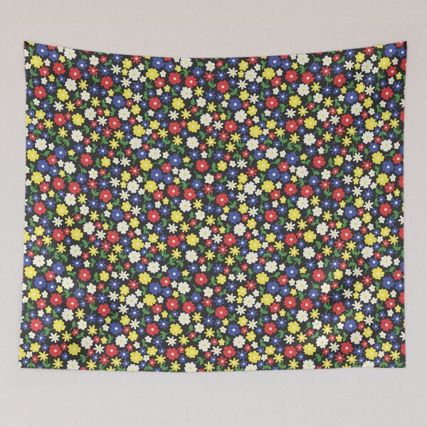 Item preview, MINI MICRO SCANDINAVIAN STYLE DITSY DAISY FLOWERS BLACK designed and sold by blomastudios.