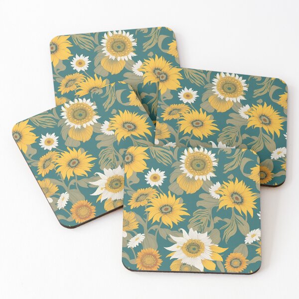 Item preview, sunflowers with white flowers in green background summer and spring collection designed and sold by Carlos Gudino.