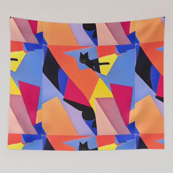Item preview, Midnight - Black Cat and Abstract Art designed and sold by CushyNest.